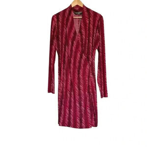 NWT Norma Kamali Womens Red Faux Wrap Print Dress Size 2X
